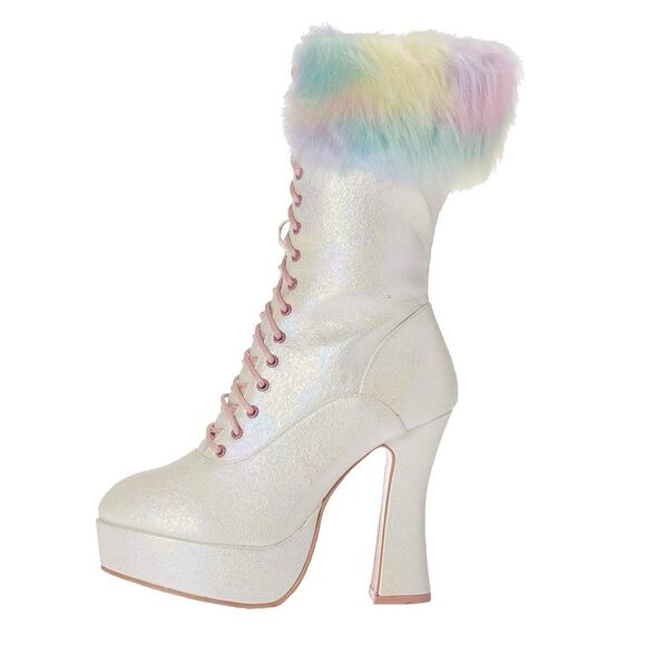 NWT Ellie Shoes Women's White Iridescent NORA Fashion Platform Heel Boot Size 7M - Picture 7 of 10